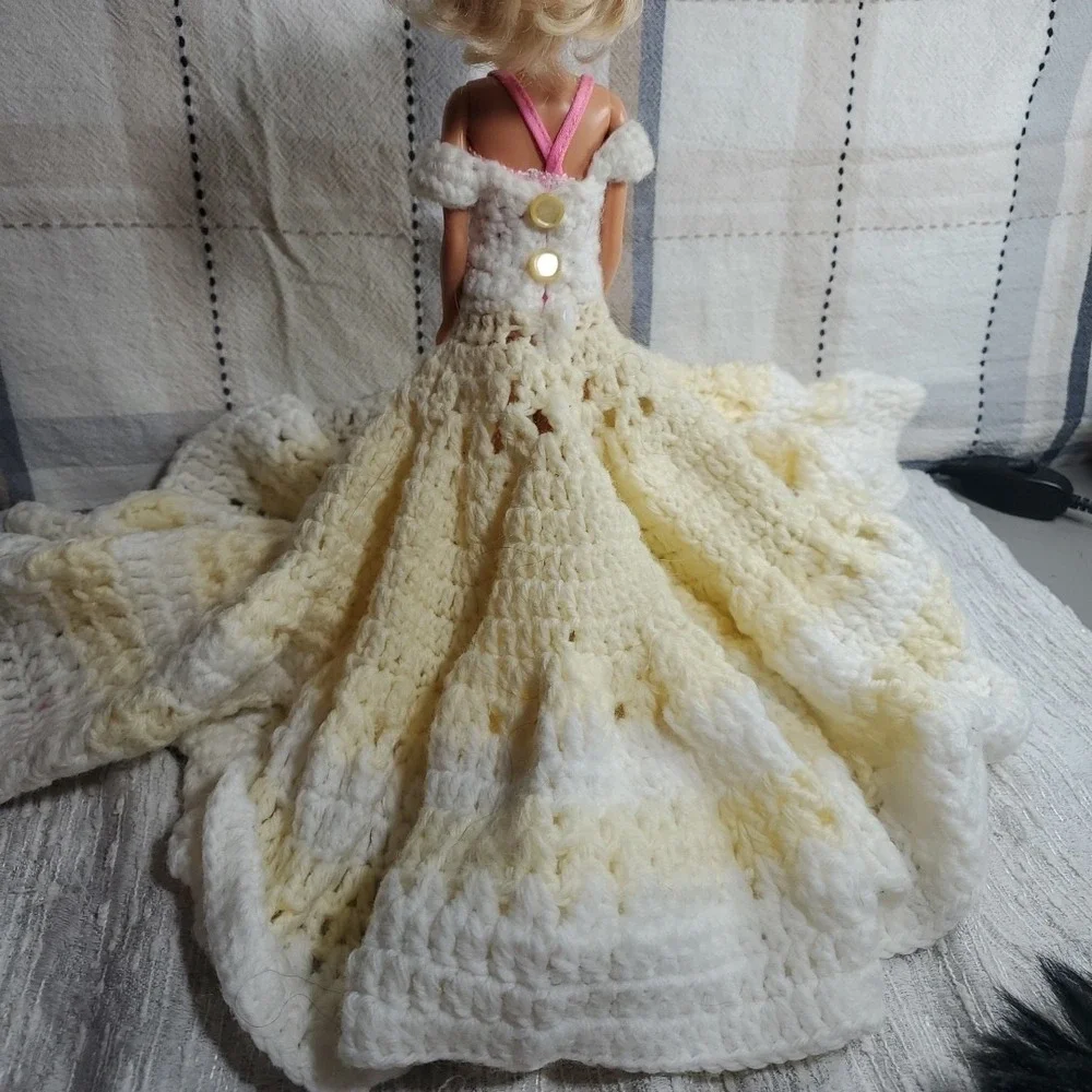 Handmade 11.5in Gown Doll Cream Vtg Crochet Southern Belle Lace Dress Accessory